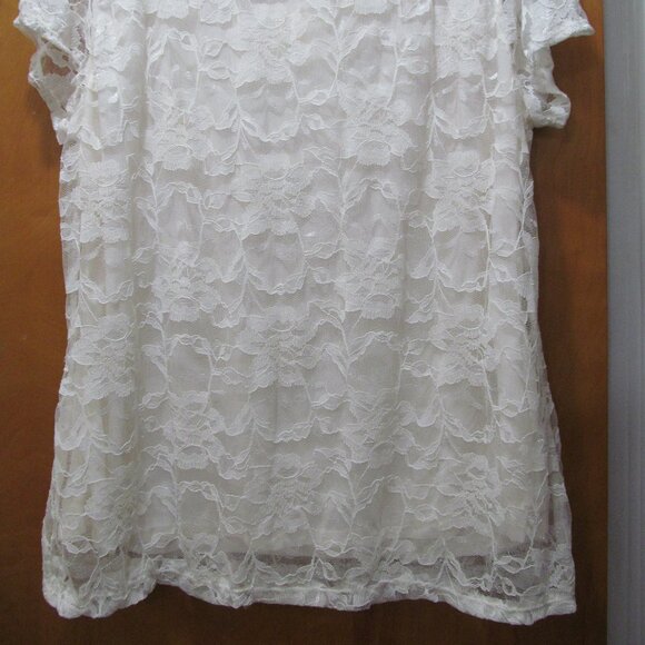 NWT Isaac Mizrahi Floral Lace Top Short Sleeve Lined Ivory "Ivy" Size XXL - Picture 7 of 16